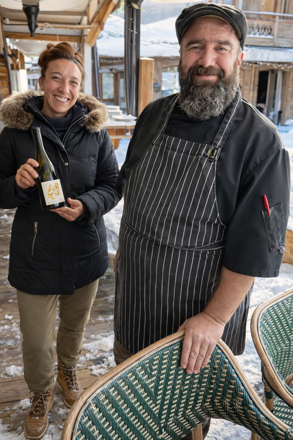 Le Chef du restaurant le Bistrot de Megève, Fred et Karine, la directrice 